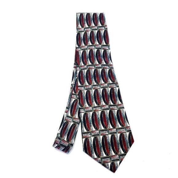 Pierre Cardin Gray Red Silk Tie Woven Wide Geometric - Picture 6 of 6